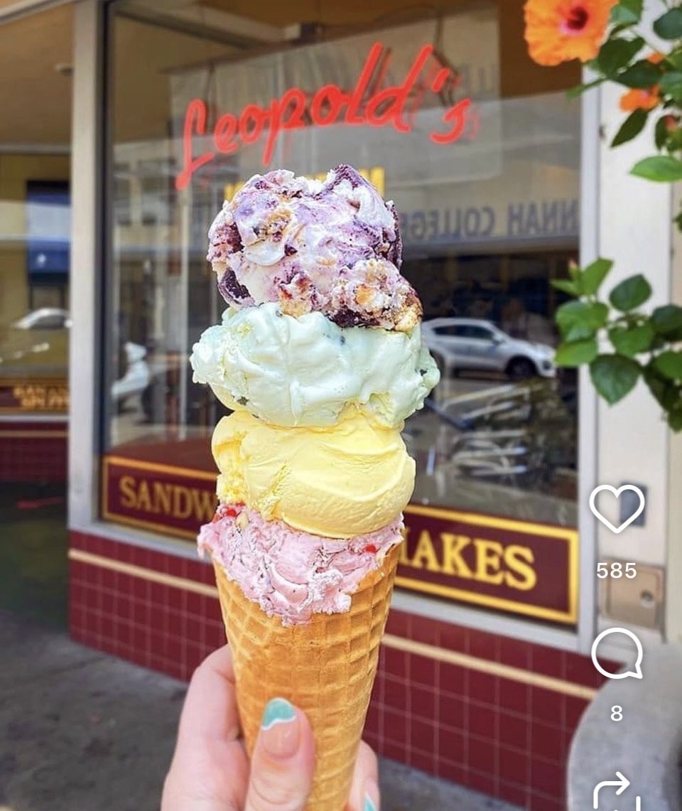Leopold's four-scoop ice cream cone