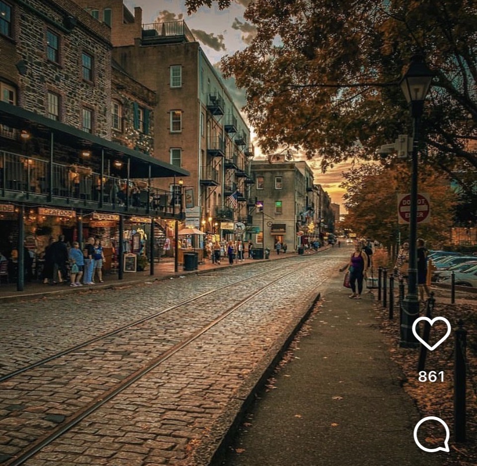 River Street golden hour cobblestones