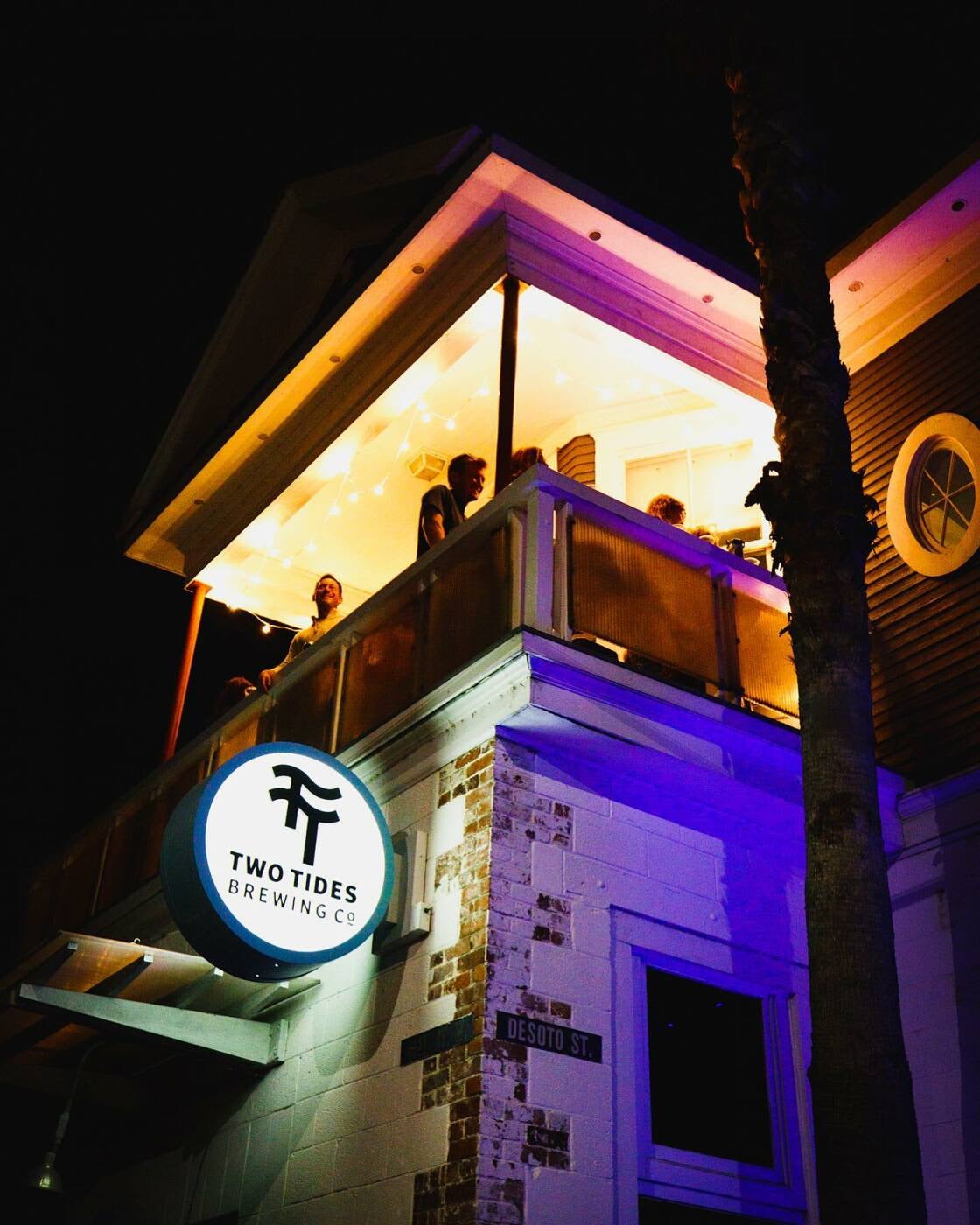 Two Tides Brewing exterior at night