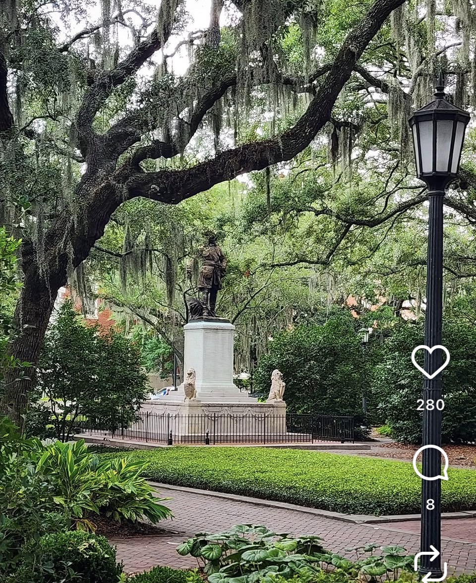 Savannah historic square with live oaks